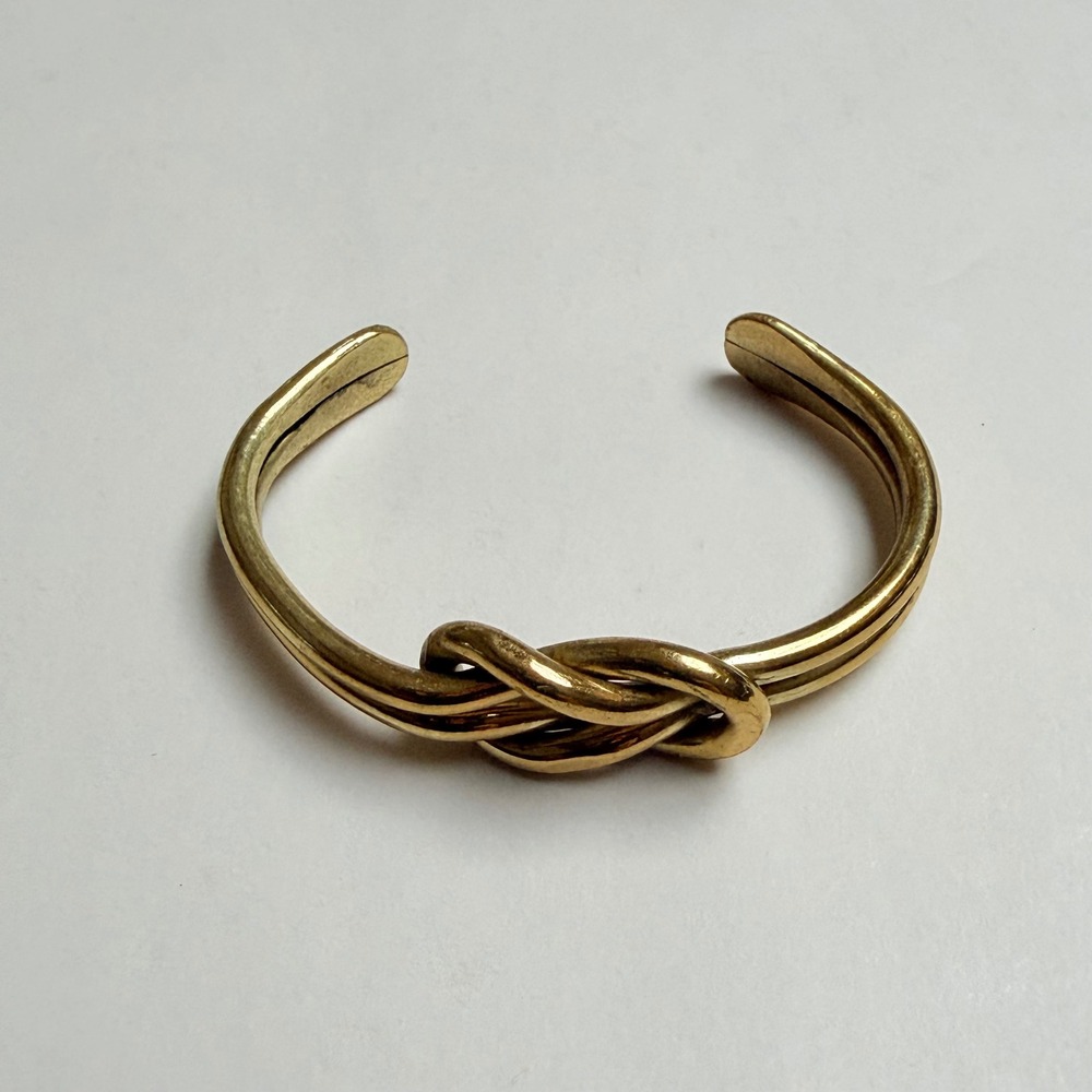 Gold Tone Love Knot Cuff Bracelet Double Strand Intertwined Bangle